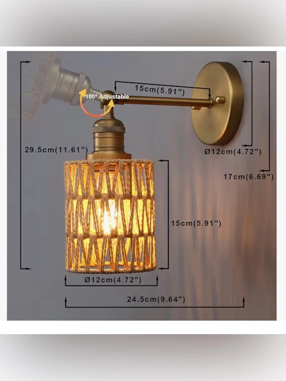 Rattan Boho Wrapped Wall Sconce Light,